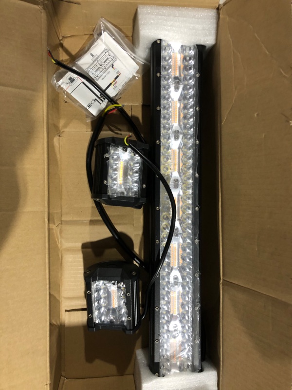 Photo 4 of Nilight 20Inch 420W LED Light Bar 2PCS 4Inch 60W Light Pods Amber White Strobe 6 Modes Memory Function Reset Function Off Road Truck with 16AWG Wiring Harness Kit-3 Lead, 2 Years Warranty Amber&White 6 Modes