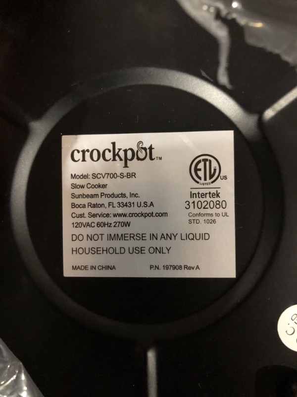 Photo 1 of Crock-Pot 7-Quart Oval Manual Slow Cooker | Stainless Steel (SCV700-S-BR) Stainless 7 Qt Cooker