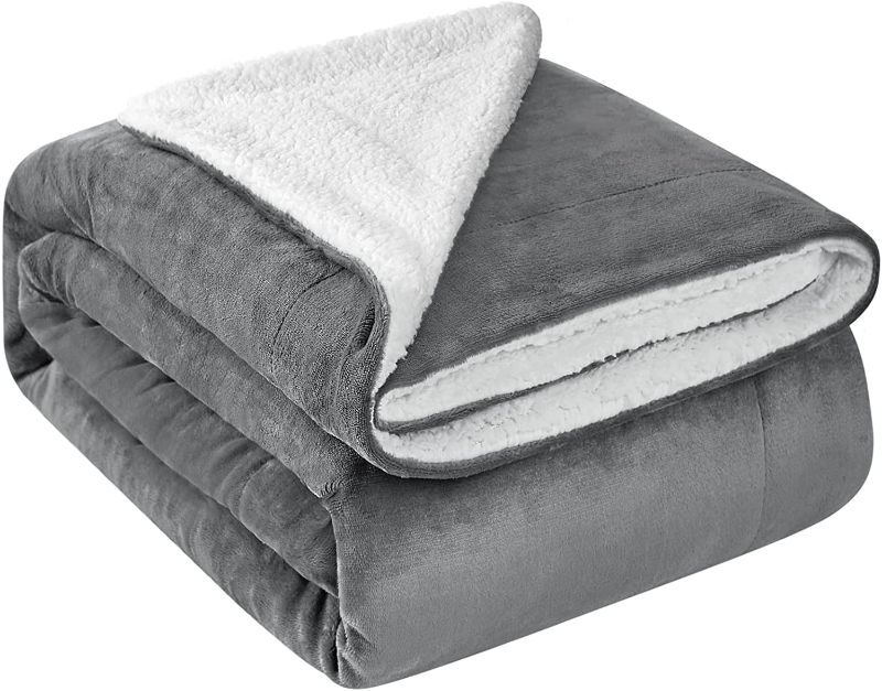 Photo 1 of Comaza Sherpa Blanket Twin Size Fleece Throw Blanket - Grey Reversible Thick Blanket Extra Soft Warm & Cozy Microfiber Blanket (60x80 inches)
