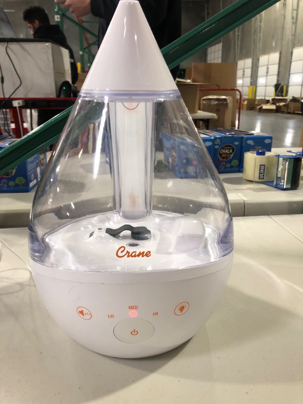 Photo 2 of Crane 4-in-1 Drop Ultrasonic Cool Mist Humidifier, 1 Gallon, Top Fill Humidifier, 24 Hour Run Time, with Optional Sound Machine and Color Changing Nightlight, Clear/White