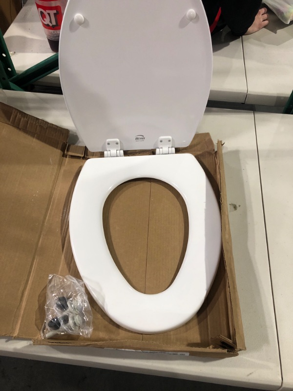 Photo 2 of Bemis 1500EC 390 Toilet Seat with Easy Clean & Change Hinges, Elongated, Durable Enameled Wood, Cotton White Cotton White 1 Pack Elongated Toilet Seat