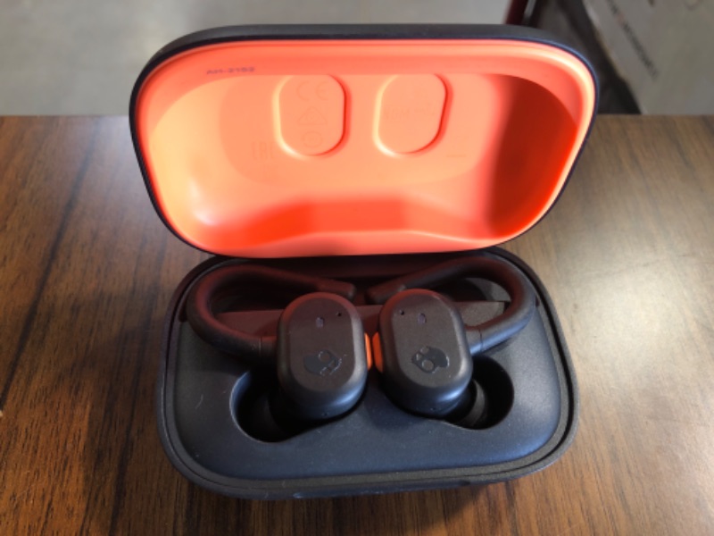 Photo 2 of Skullcandy Push Active True Wireless In-Ear Earbud - True Black/Orange, Use with iPhone and Android, Bluetooth Headphone with Charging Case and Mic, Great for Gym and Sport IP55 Water, Dust Resistant True Black/Orange One Size Earbud