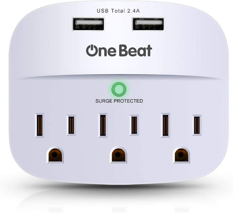 Photo 1 of 3-Outlet Surge Protector, Multi Plug Outlet Extender Power Strip with 2 USB Wall Charger(Smart 2.4A), 490