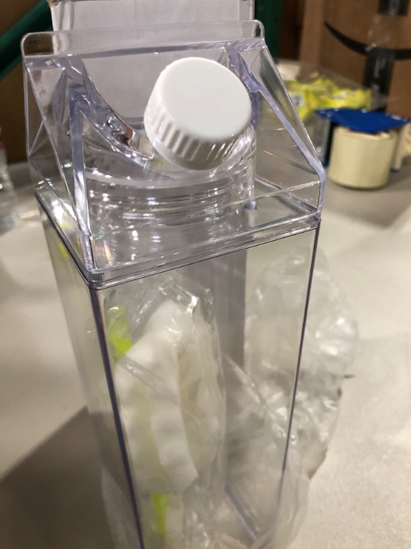 Photo 2 of 1 liter Milk carton water bottle Brash 33oz travel 1000ml size reusable square plastic smoothie juice shake tea sports transparent acrylic bubble pearl bulk pack carton shaped