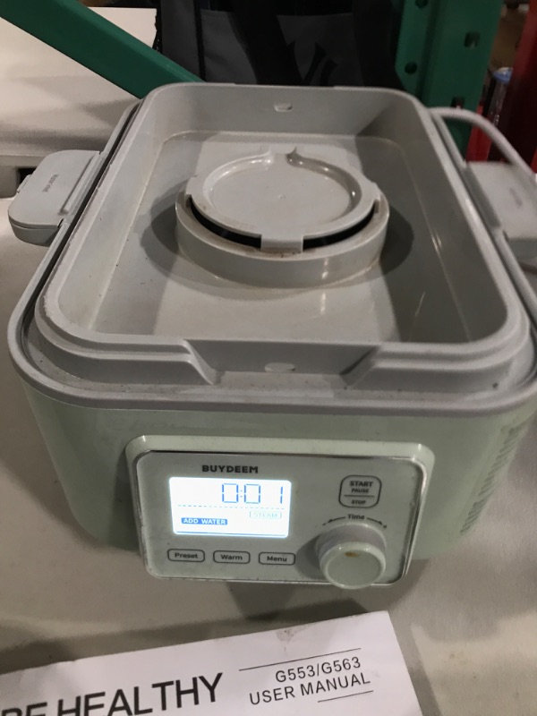 Photo 2 of ** SEE CLERK NOTES**
BUYDEEM G563 5-Quart Electric Food Steamer for Cooking, One Touch Vegetable Steamer, Digital Multifunctional Steamer, Quick Steam in 60s, Stainless Steel Steamer Tray & Glass Lid, Cozy Greenish, 1500W