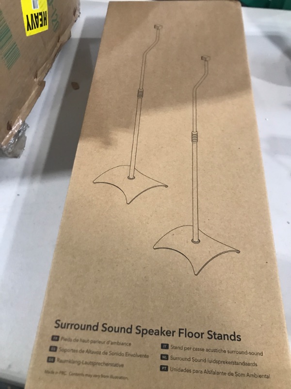 Photo 2 of **SEE CLERK NOTES**
 AVF EAK80W-A Speaker Floor Stands, Metal Base, Adjustable Height (Set of 2), White White w Metal Base