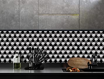 Photo 1 of Vayuixue 10-Sheet Peel and Stick Aluminum Surface Mosaic Tile Backsplash Stainless Steel Self Adhesive Tile for Kitchen Wall Bathroom ( 12"x12" Hexagon) (10 Piece Black)
