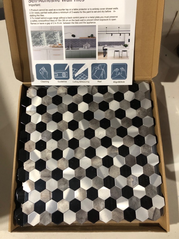 Photo 2 of Vayuixue 10-Sheet Peel and Stick Aluminum Surface Mosaic Tile Backsplash Stainless Steel Self Adhesive Tile for Kitchen Wall Bathroom ( 12"x12" Hexagon) (10 Piece Black)