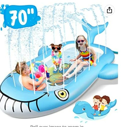 Photo 1 of OOWOLF Splash Pad, Dogpool 70” Sprinkler Pool Splash Play Mat for Kids, Inflatable Summer Outdoor Sprinkler Pad Water Toys Fun for Toddlers