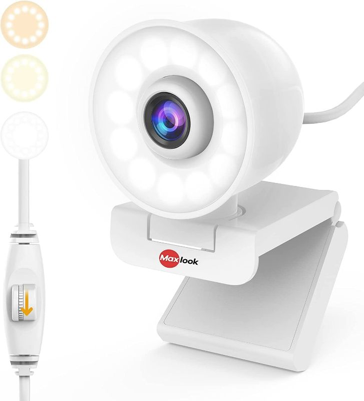 Photo 1 of Maxlook Full HD Streaming Webcam: 1080P Webcam Built in Adjustable Ring Light and Dual Stereo Mic, Plug & Play, for Zoom Meeting Skype YouTube Streamer
