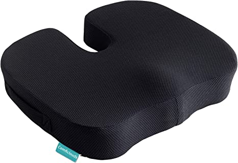 Photo 1 of Seat Cushion Pillow for Office Chair - Memory Foam Firm Coccyx Pad - Tailbone, Sciatica, Lower Back Pain Relief - Lifting Cushion for Car, Wheelchair, Computer and Desk Chair Black Mesh 1