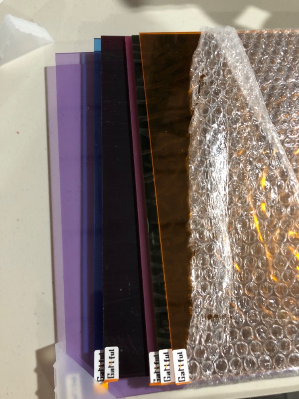 Photo 1 of 12" x12" Translucent Acrylic Sheet, Gartful 6 Colors Plexiglass Sheet, Multipurpose Plastic Square Board for Sign, Table Protector Pad, Storage Box, Home Decoration, 3mm Thickness, Pack of 6 Translucent?Red, Orange, Green, Blue, Purple, Pink)