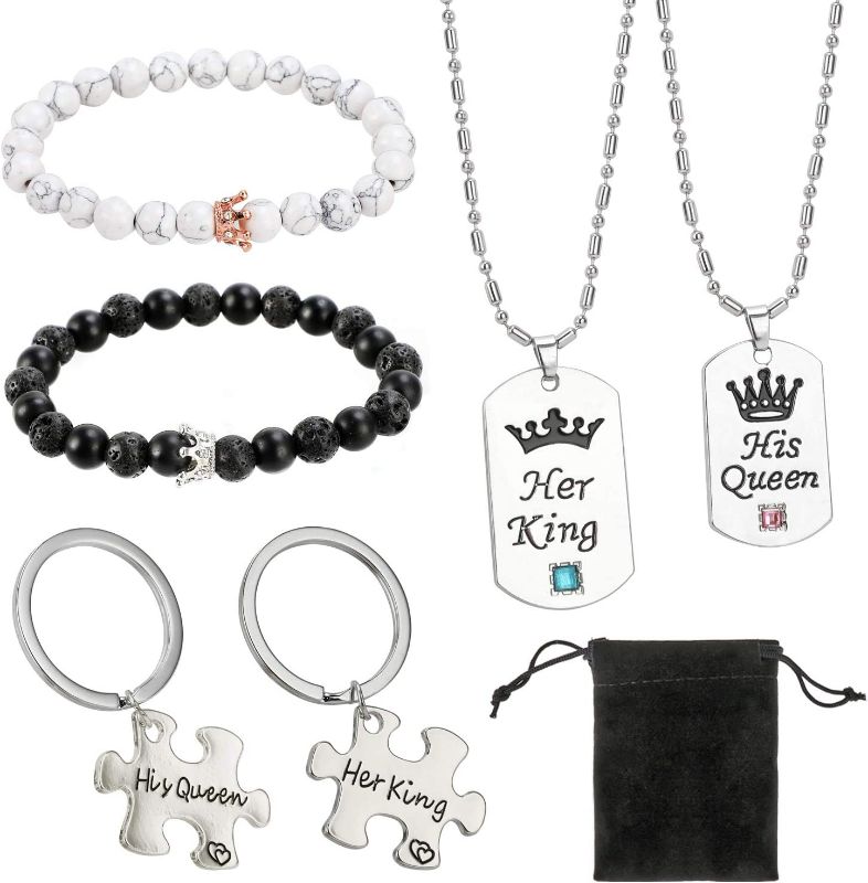 Photo 1 of HOWAF 6pcs Couples Bracelets Necklace Keyring Set, Distance Bracelets.