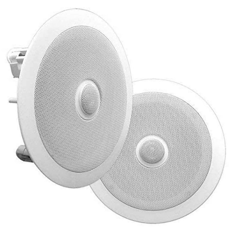 Photo 1 of Ceiling Wall Mount - Pair Of 2-Way Midbass Woofer Speaker Directable 1” Titanium Dome Tweeter Flush Design W/ 55Hz-22kHz Frequency Response & 300 Watts Peak Easy Installation - Pyle PDIC80