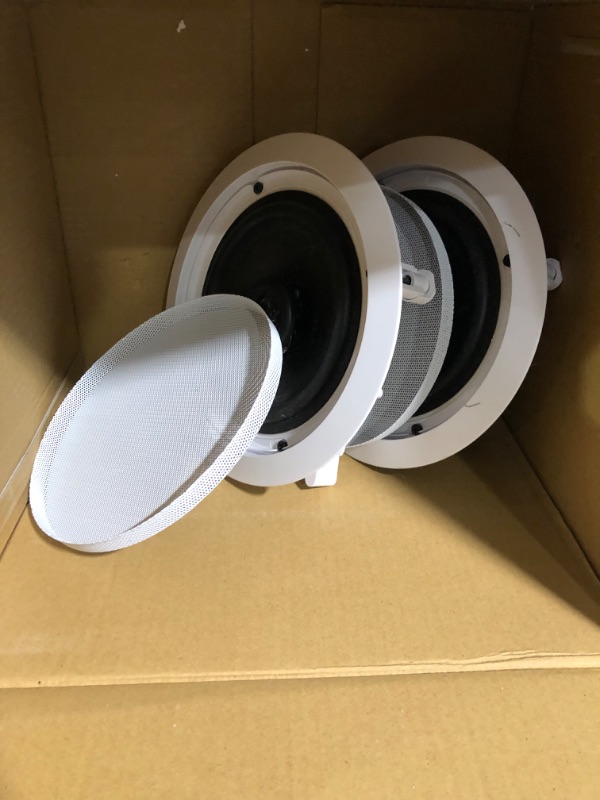 Photo 2 of Ceiling Wall Mount - Pair Of 2-Way Midbass Woofer Speaker Directable 1” Titanium Dome Tweeter Flush Design W/ 55Hz-22kHz Frequency Response & 300 Watts Peak Easy Installation - Pyle PDIC80