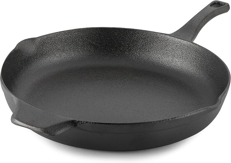 Photo 1 of Calphalon Cast Iron Skillet, Pre-Seasoned Cookware with Large Handles and Pour Spouts, 12-Inch, Black
