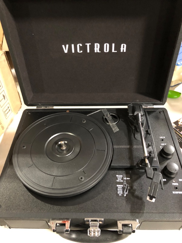 Photo 4 of Victrola Vintage 3-Speed Bluetooth Portable Suitcase Record Player with Built-in Speakers | Upgraded Turntable Audio Sound| Includes Extra Stylus | Black, Model Number: VSC-550BT-BK, 1SFA
