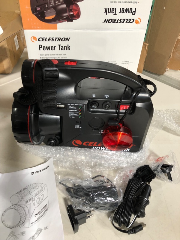 Photo 3 of Celestron - PowerTank Telescope Battery - 12V Portable Power Supply - Emergency Kit - Red/White LED Flashlight - USB Ports & NexYZ 3-Axis Universal Smartphone Adapter Power Tank + Smartphone Adapter