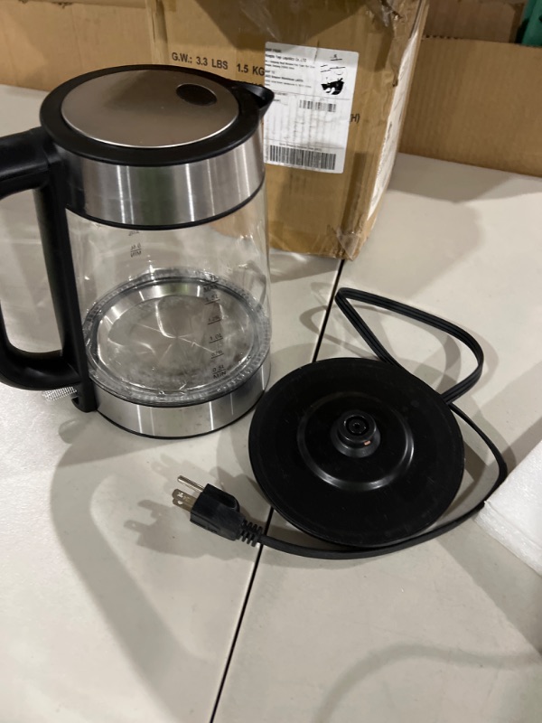 Photo 2 of Amazon Basics Electric Glass and Steel Hot Tea Water Kettle, 1.7-Liter 1.7 Liter Glass Electric Kettle 1.7L