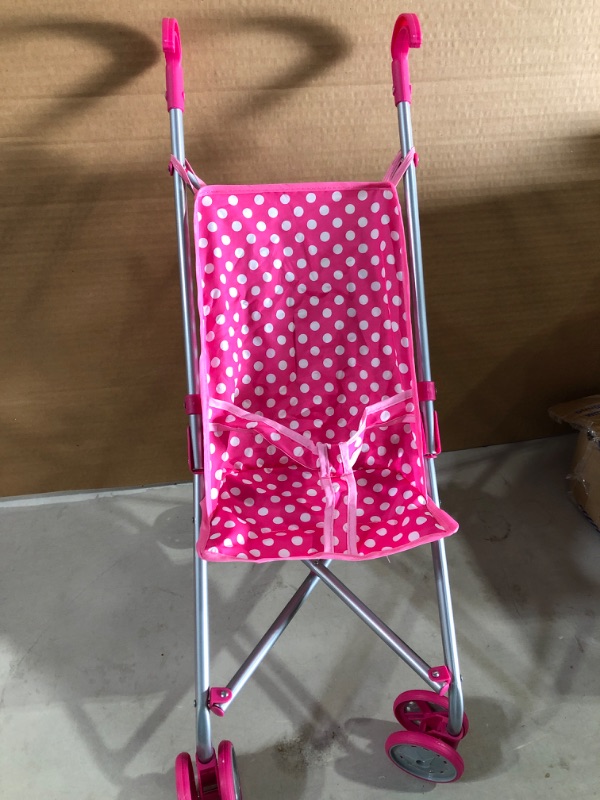 Photo 2 of Click N' Play Precious Toys Pink and White Polka Dots Foldable Doll Stroller (with Swivel Wheels)