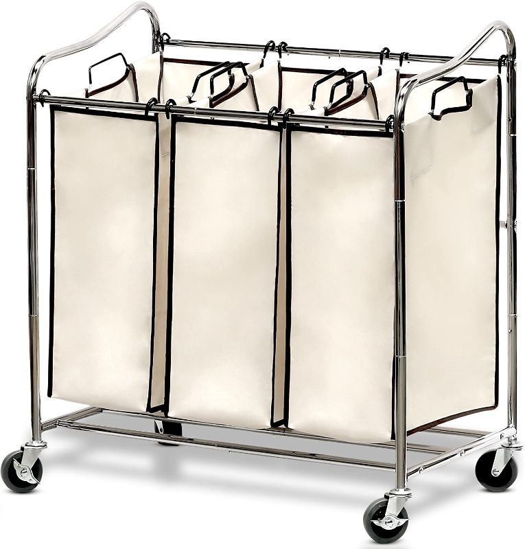 Photo 1 of **MISSING SOME PARTS**
SimpleHouseware Heavy-Duty 3-Bag Laundry Sorter Cart, Chrome