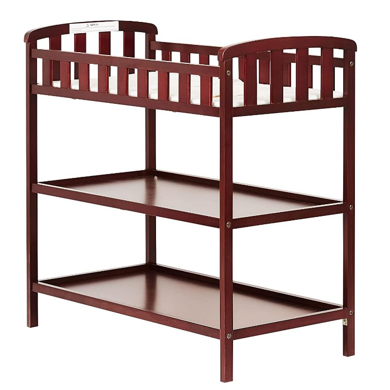 Photo 1 of ***DAMAGED/SEE NOTES*** Dream On Me Emily Changing Table In Cherry, Comes  With 1" Changing Pad, Features Two Shelves, Portable Changing Station, Made Of Sustainable New Zealand Pinewood
