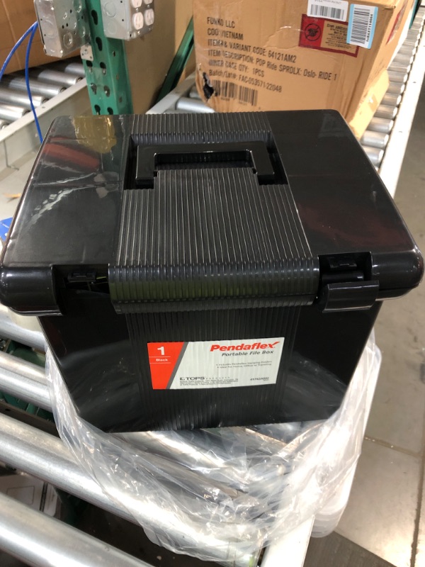 Photo 1 of ***DAMAGED*** Pendaflex Portable File Box with File Rails, Hinged Lid with Double Latch Closure, Black