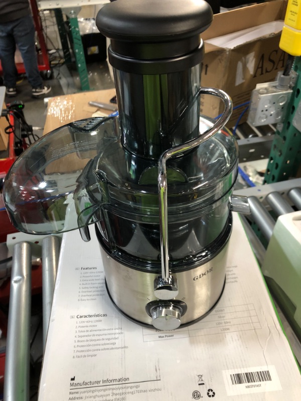 Photo 2 of ***SEE NOTES*** GDOR 1200W Juicer with Titanium Enhanced Cut Disc, Larger 3” Feed Chute Juicer Machines for Whole Fruits and Vegetables, Centrifugal Juicer with 40 Oz Juice Pitcher, BPA-Free, Easy to Clean, Silver