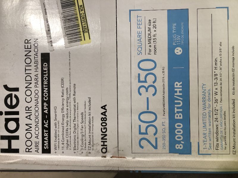 Photo 2 of ***New Factory Sealed*** Haier 8000 BTU 115V Window Air Conditioner with WiFi and Eco Mode for Medium Rooms White QHNG08AA