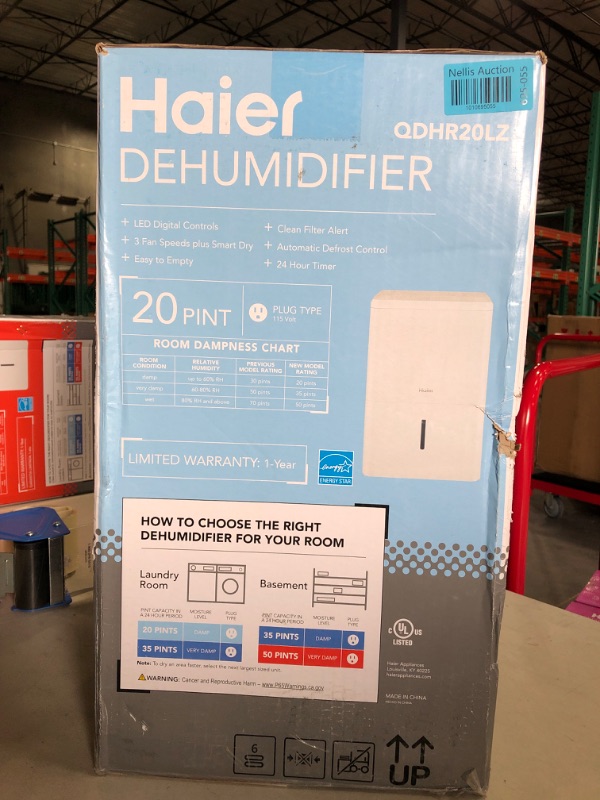 Photo 3 of ***Factory sealed*** Haier 20 Pint Portable Dehumidifier, Perfect for Bedroom, Basement & Garage, Ideal for High Humidity or Damp Areas, Empty Bucket Alarm, Clean Filter Alert & LED Digital Controls, Energy Star, White