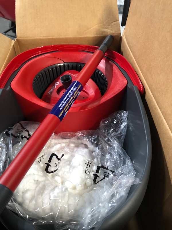 Photo 3 of * DAMAGED * O-Cedar EasyWring Microfiber Spin Mop, Bucket Floor Cleaning System, Red, Gray