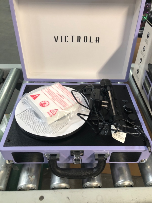 Photo 2 of * NONFUNCTIONAL UNIT * Victrola Vintage 3-Speed Bluetooth Portable Suitcase Record Player with Built-in Speakers | Upgraded Turntable Audio Sound | Lavender (VSC-550BT-LVG) Lavender/Silver Record Player