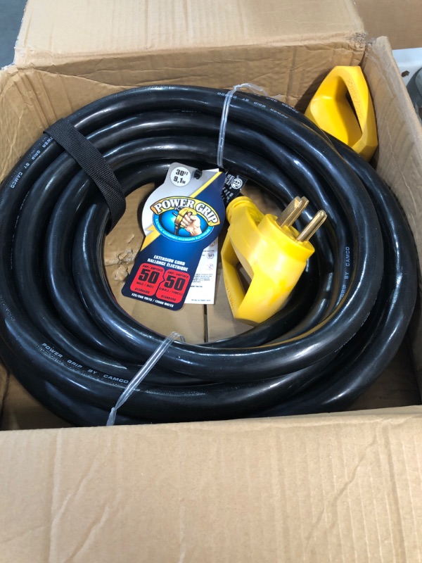 Photo 1 of Camco Extension Cord, PowerGrip Heavy-Duty Outdoor 50-Amp RV Extension Cord, 30 Feet (55195) 30' 50-Amp Cord