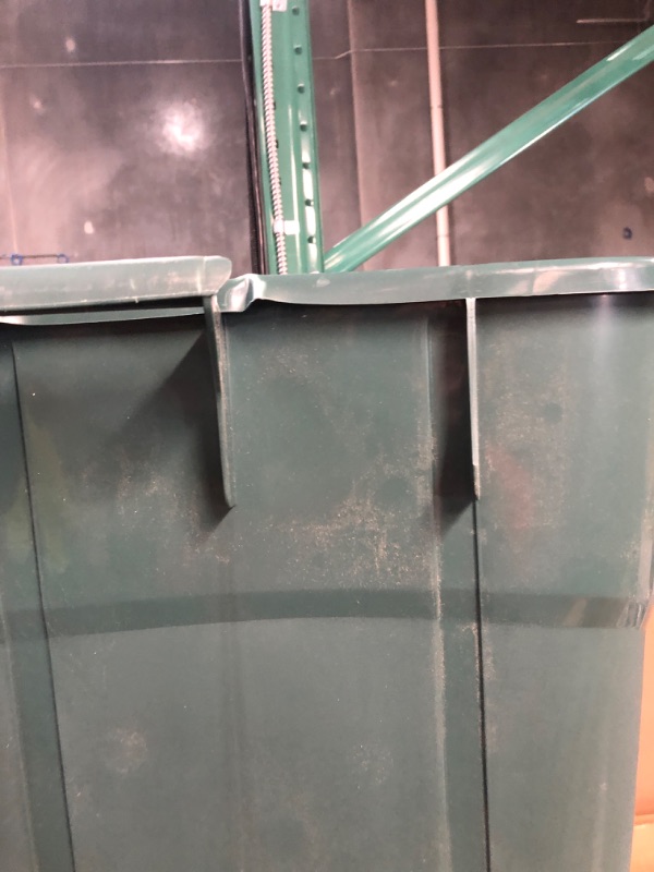 Photo 3 of * DAMAGED * ECOSolutions 32 Gallon Wheeled Outdoor Garbage Can with Attached Snap Lock Lid and Heavy-Duty Handles, ECO Green, Heavy-Duty Construction, Perfect Back Yard, Deck, or Garage Trash Can, 2 Pack Pack of 2 Hunter Green