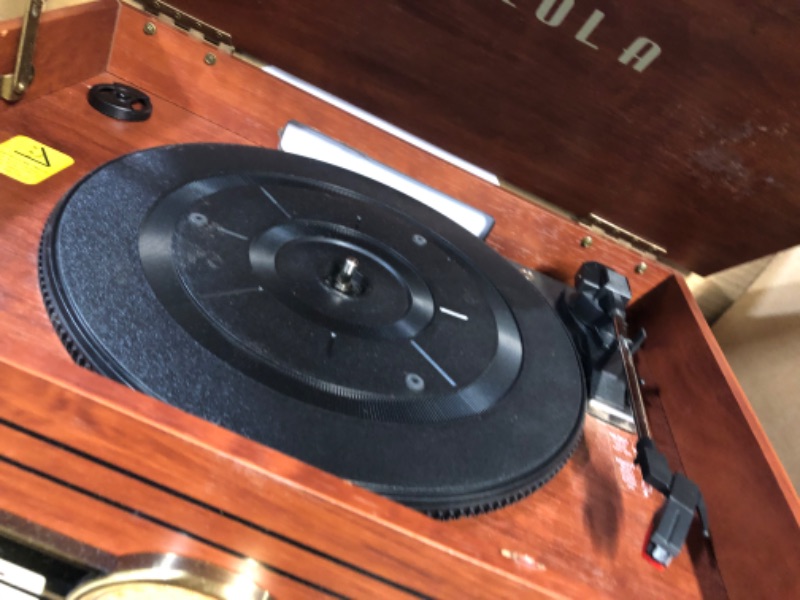 Photo 2 of **BROKEN**Victrola Nostalgic 6-in-1 Bluetooth Record Player & Multimedia Center with Built-in Speakers - 3-Speed Turntable, CD & Cassette Player, FM Radio | Wireless Music Streaming | Mahogany Mahogany Entertainment Center