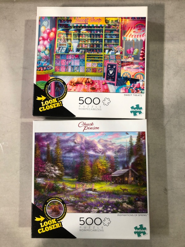 Photo 1 of [2pc] Buffalo Games Look Closer: 'Inspirations of Spring' & 'Sweet Treats' Jigsaw Puzzle - 500pc/ea