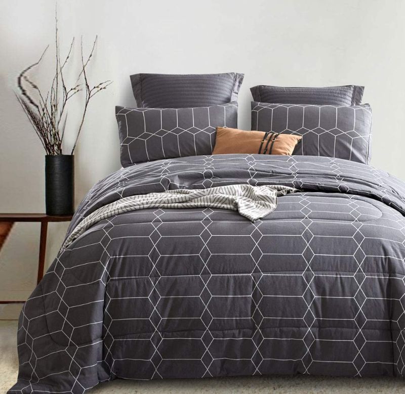 Photo 1 of ATsense Comforter Set Twin, All Season 2-Piece 100% Cotton Fabric, Soft Microfiber Filled Bedding, Lightweight Reversible Duvet Insert (Charcoal Grey, SG004)
