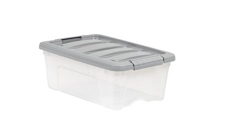 Photo 1 of 12 Quart Stackable Plastic Storage Bins with Latching Lids- Clear/ Grey- Pack of 2 