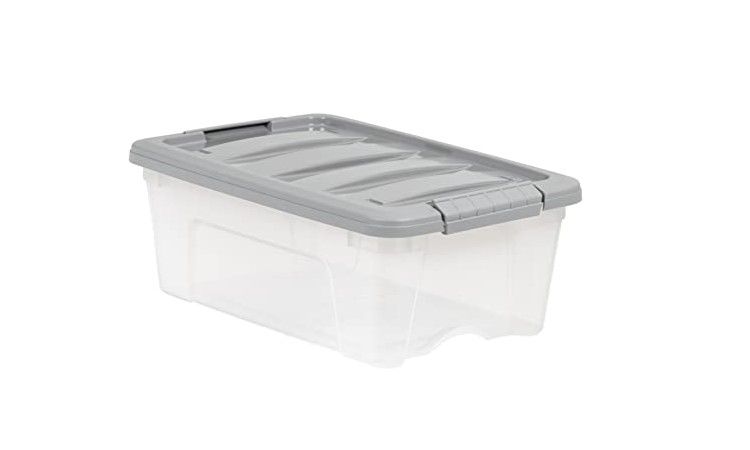 Photo 1 of 12 Quart Stackable Plastic Storage Bins with Latching Lids- Clear/ Grey- 2 pack 