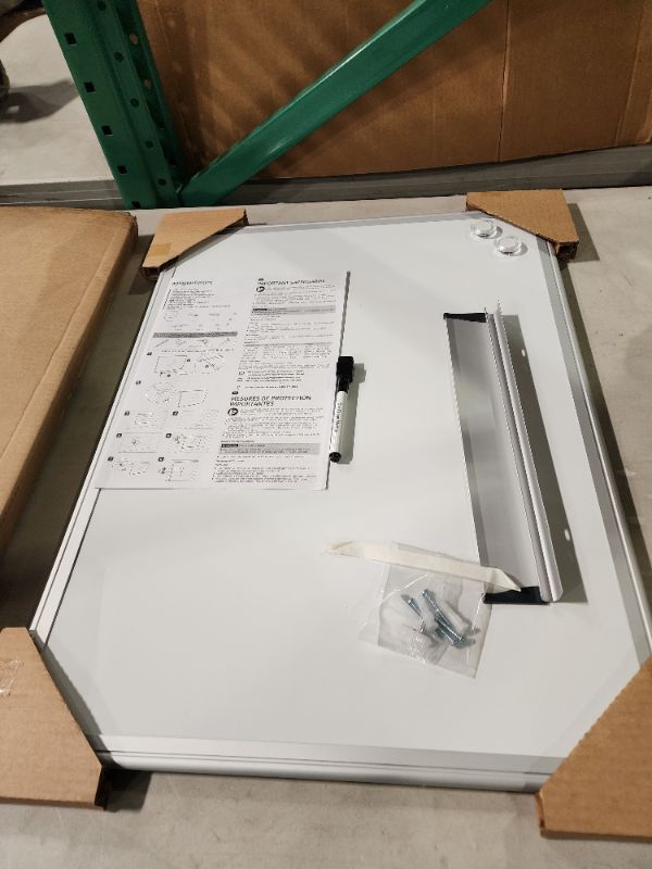 Photo 2 of Amazon Basics Magnetic Dry Erase White Board, 24 x 18-Inch Whiteboard - Silver Aluminium Frame 18"x24" Magnetic, Aluminum Frame