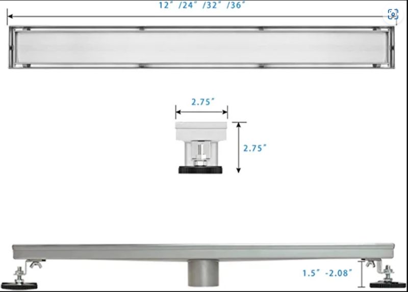 Photo 2 of Elefloom Linear Shower Drain, Shower Drain 32 inch with Tile Insert 2-in-1 Panel, Brushed AISI 304 Stainless Steel Shower Drain, Linear Drain with Hair Strainer and Adjustable Feet