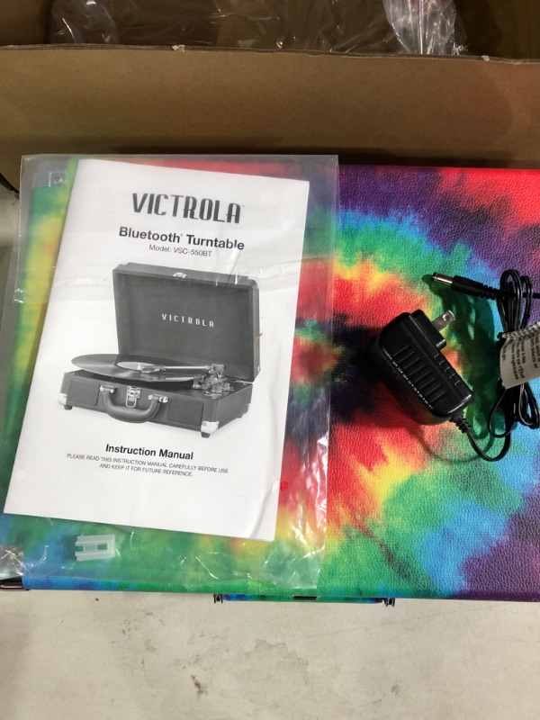 Photo 3 of Victrola Vintage 3-Speed Bluetooth Portable Suitcase Record Player with Built-in Speakers | Upgraded Turntable Audio Sound| Includes Extra Stylus | Tie Dye, 1SFA (VSC-550BT-TDY) Tie Dye Record Player