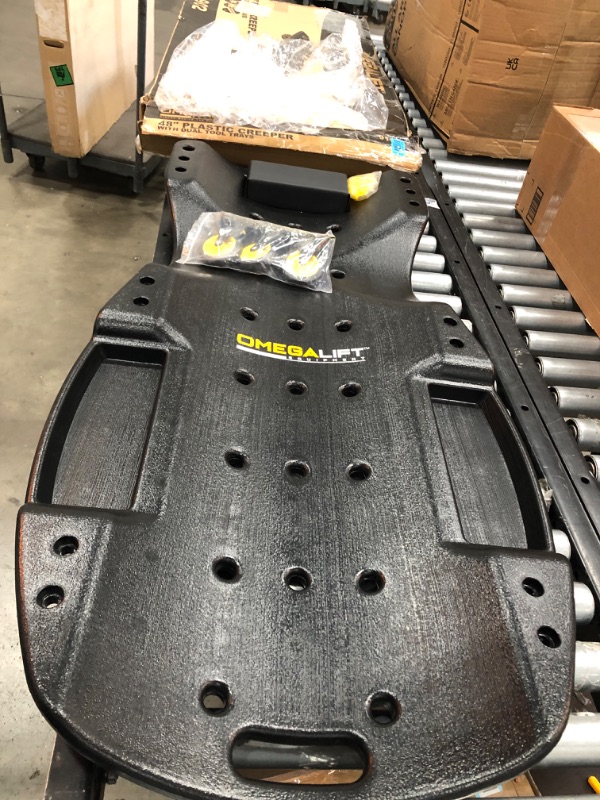 Photo 2 of *** Missing Hardware ***
Omega Lift Mechanic Plastic Creeper 48 Inch - Blow Molded Ergonomic HDPE Body with Padded Headrest & Dual Tool Trays - 440 Lbs Capacity Black