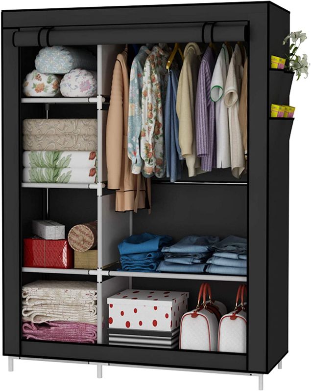 Photo 1 of *** PARTS ONLY ***
UDEAR Closet Organizer Wardrobe Clothes Storage Shelves, No-Woven Fabric Cover with Side Pockets,Black
