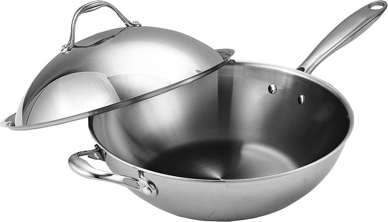 Photo 1 of Cooks Standard Stainless Steel Multi-Ply Clad Wok, 13" with High Dome lid, Silver
