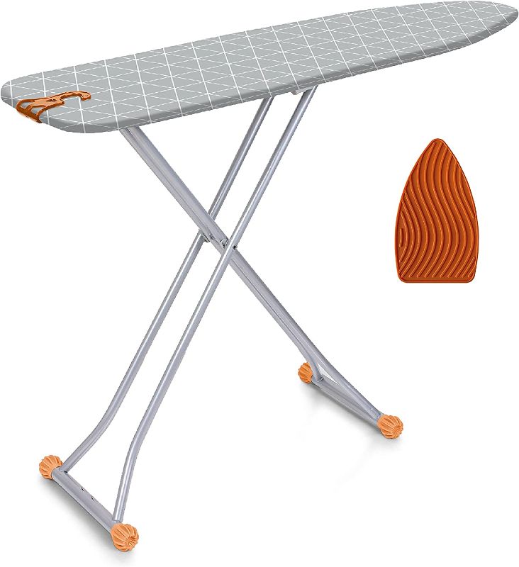 Photo 1 of happhom Compact Space Saver Ironing Board with Extra Thick Heavy Duty Padded Cotton Cover, Height Adjustable, Lightweight and Easy Storage with Smart Hanger, Easy Storage and Lightweight Design 13x43
