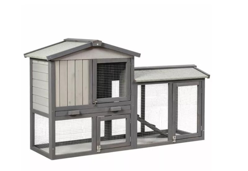Photo 1 of Costway 58'' Wooden Rabbit Hutch Large Chicken Coop Weatherproof Indoor Outdoor Use Gray Measuring 58'' x 20.5'' x 34''