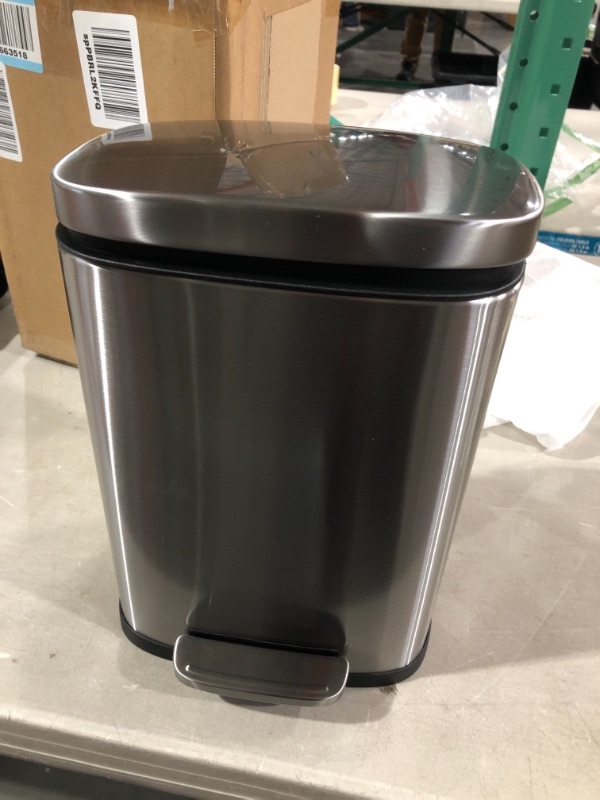 Photo 2 of Amazon Basics 5 Liter / 1.3 Gallon Soft-Close, Smudge Resistant Trash Can with Foot Pedal - Brushed Stainless Steel, Satin Nickel Finish 5L / 1.3 Gallon
