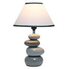 Photo 1 of Simple Designs LT3052-GRY 14.7" Shades of Gray Ceramic Stacked Stone Standard Table Lamp with Fabric Shade for Home Décor, Nightstand, End Table, Bedroom, Living Room, Office, Foyer, Gray - 
