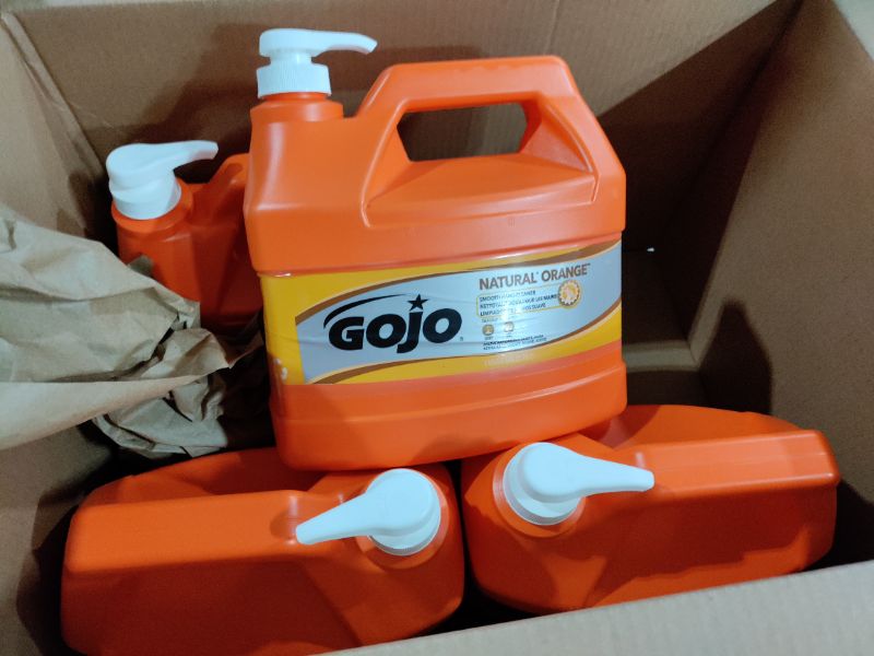Photo 1 of GOJO Natural Orange Smooth Hand Cleaner, Citrus Scent, 1 Gallon Quick Acting Smooth Hand Cleaner Pump Bottle (Pack of 4) - 0945-04